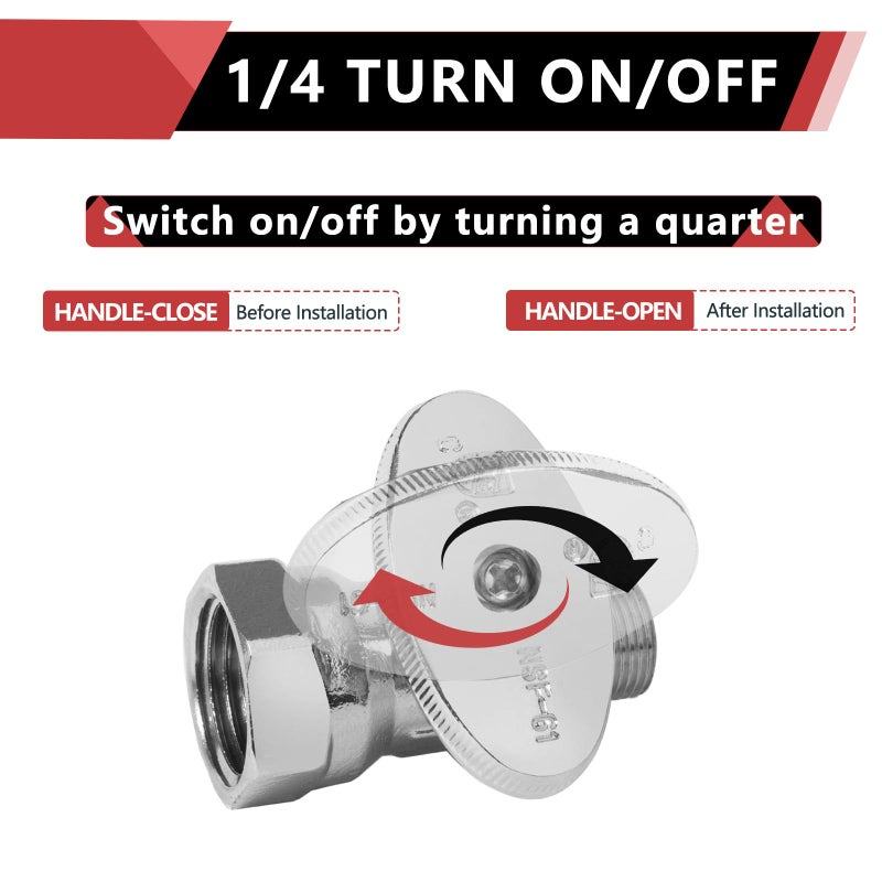 EFIELD (Pack of 10) EFIELD 1/2" FIP Iron Pipe x 3/8" Compression Chrome 1/4-Turn Straight Stop Water Shut-off Ball Valve,(VALVE057-10PCS) - Image 3